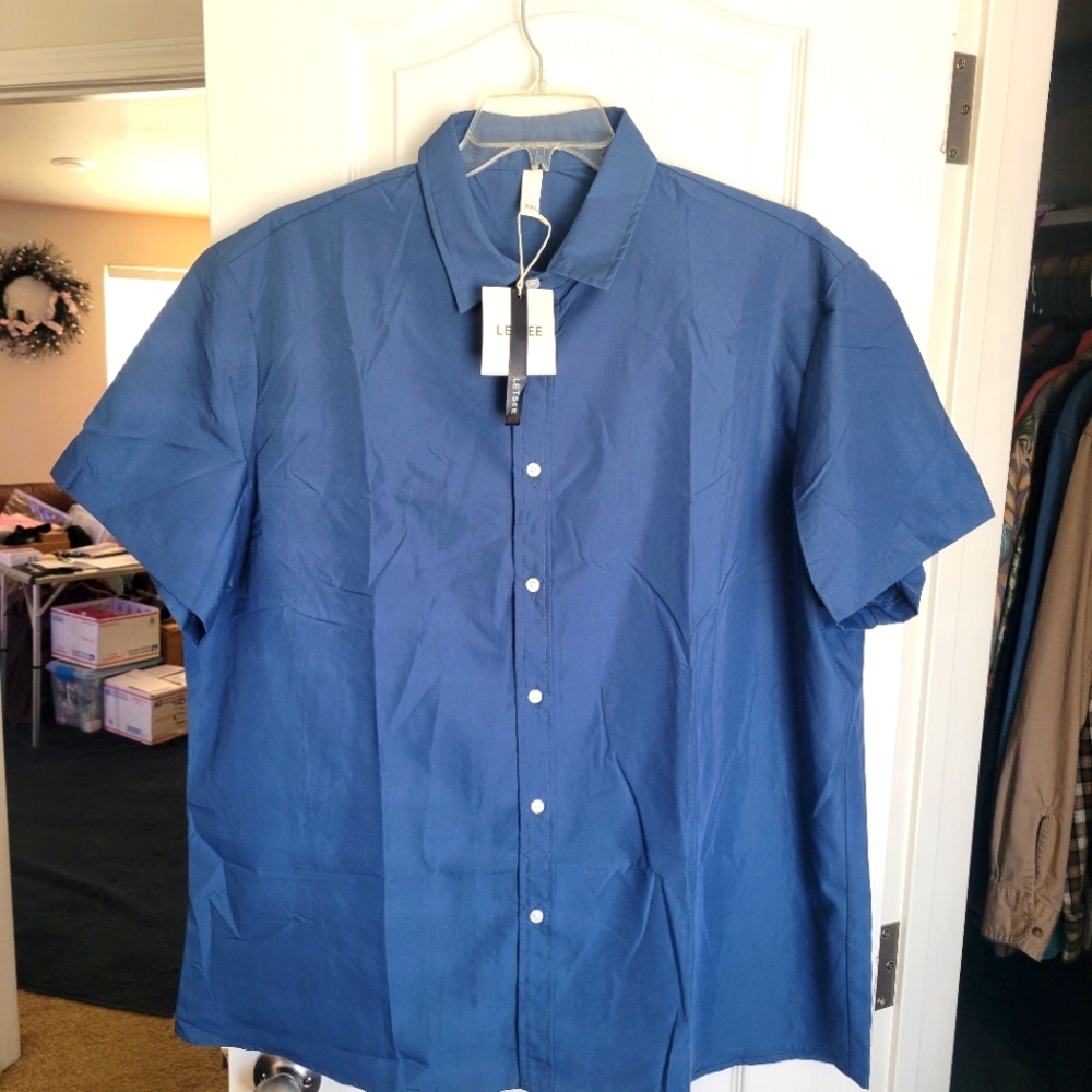 Mens Blue Casual Button Down Shirt By Letsee. 2 Colors Available 3XL
